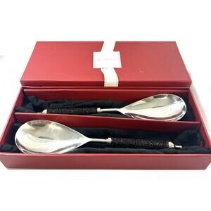 Pottery Barn Bronze Seed Bead Long Serving Spoons Set in Box 10” India